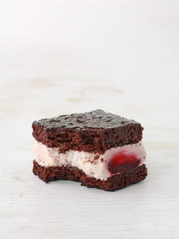 A recipe for homemade ice cream sandwiches made with thin layers of chocolate cake