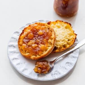 Apple jam served on a toasted English muffin