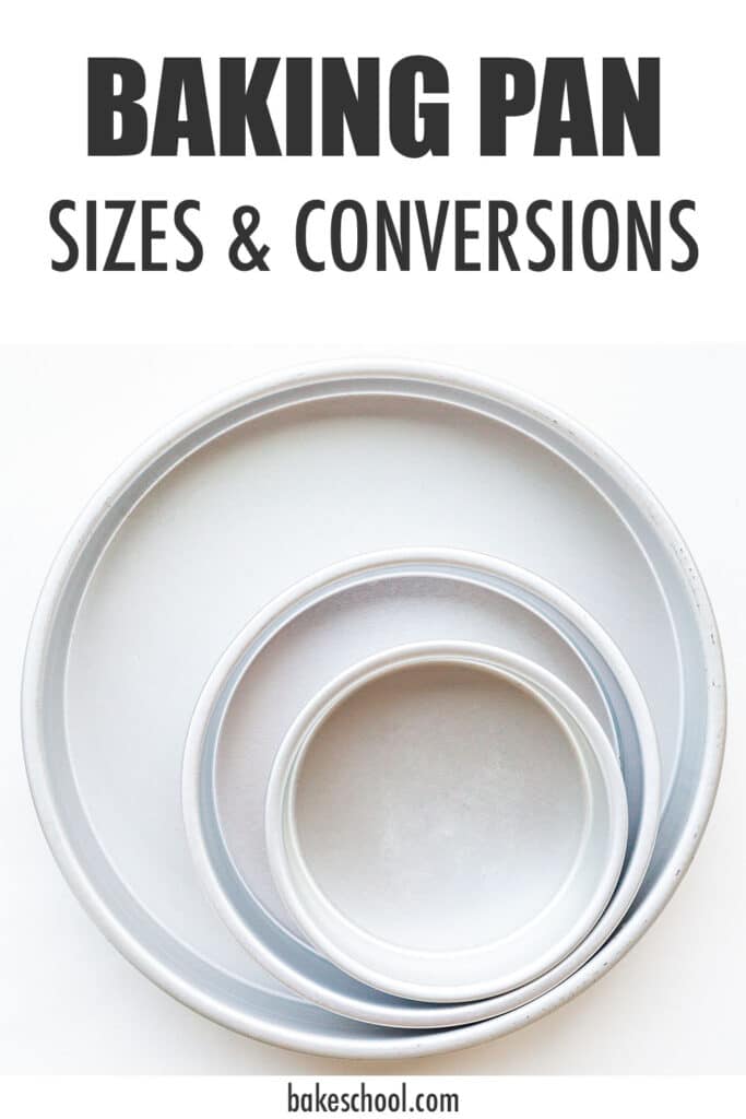 A stack of round cake pans in different sizes.