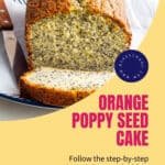 Slicing and serving an orange poppy seed cake.