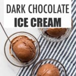Scoops of homemade chocolate ice cream in glass bowls.