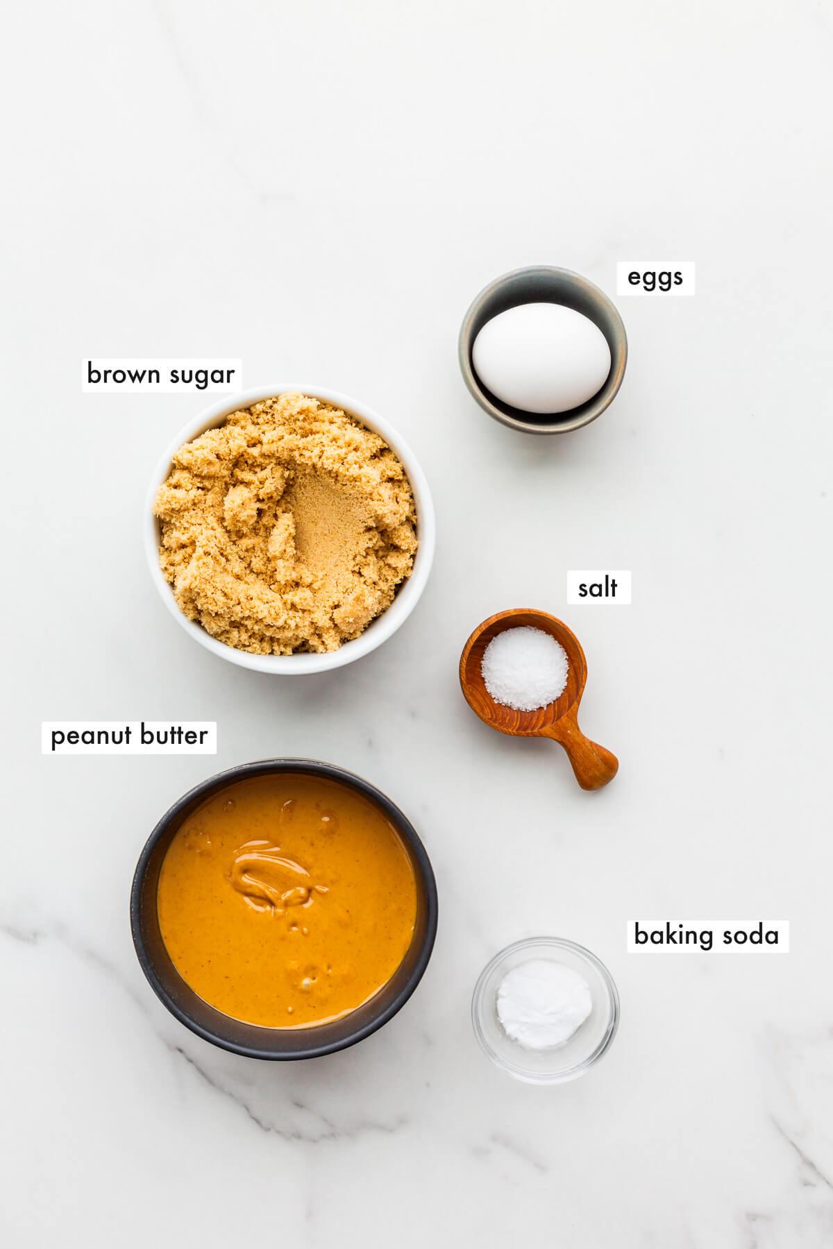 Ingredients to make flourless peanut butter cookies measured out.