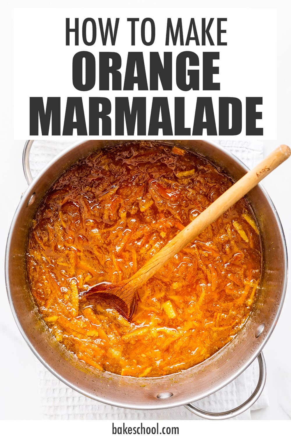 A pot of homemade orange marmalade ready to be canned in jars.