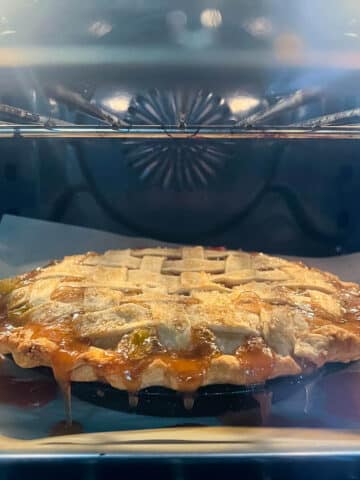 Baking a pie on the bottom oven rack position.