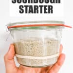 A jar of active sourdough starter that has been fed and doubled in size.