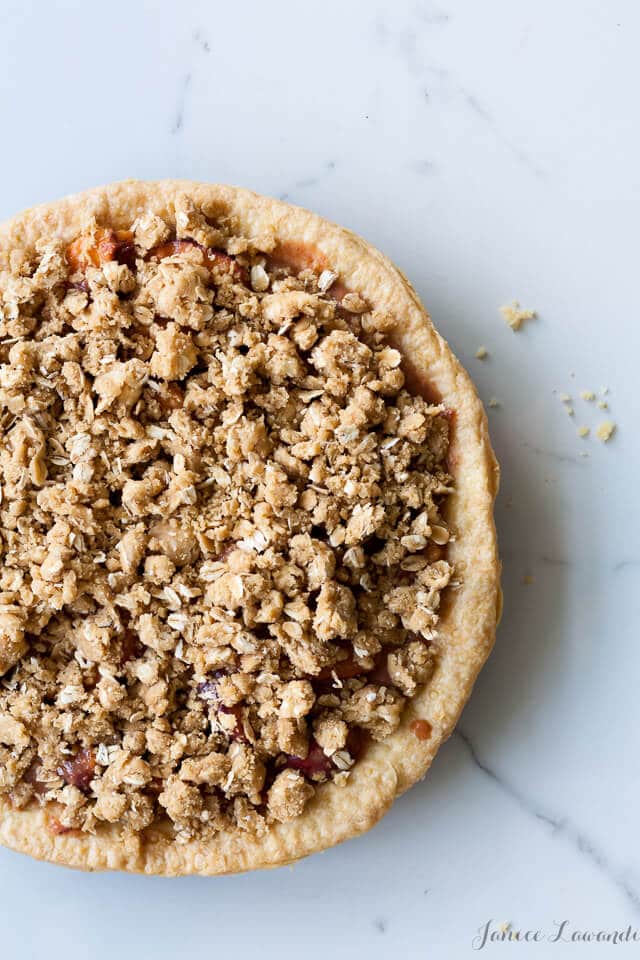 Whiskey peach pie ready for the oven